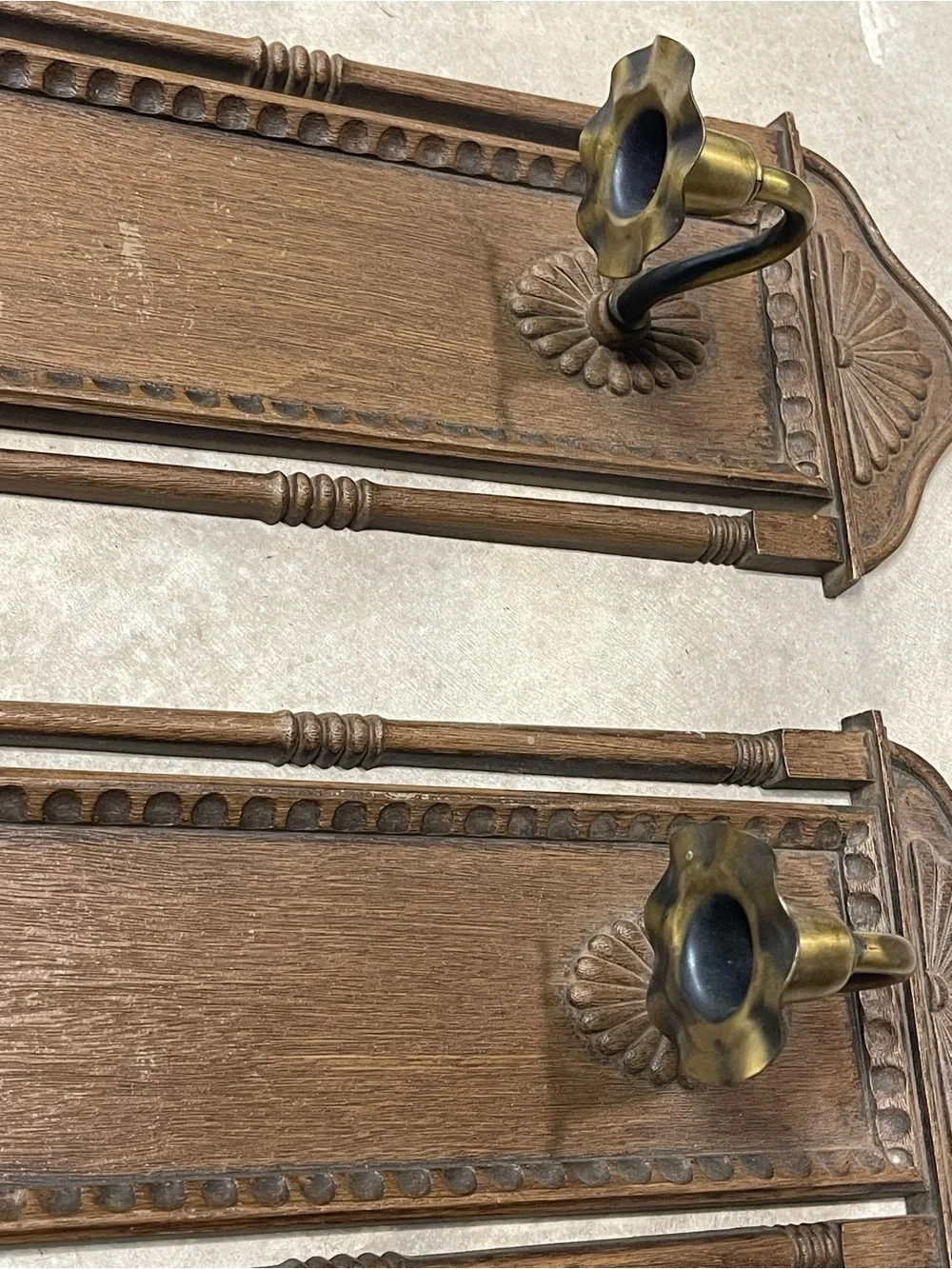 Classic Brown Wood Wall Sconce Pair with Brass Candle Holders
